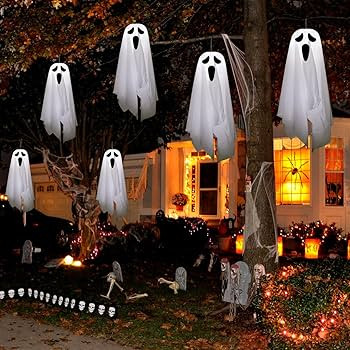 Glowing Ghost Halloween Decorations Outdoor: 6ct LED Hanging Ghost for Trees, Spooky Lighted Ghost W | Amazon (US)