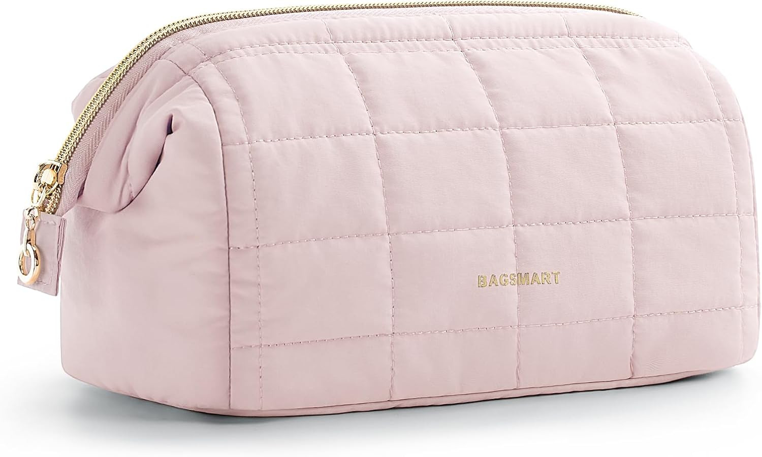 BAGSMART Makeup Bag Travel Toiletry Bag, Wide-open Zipper Pouch, Pink | Amazon (US)