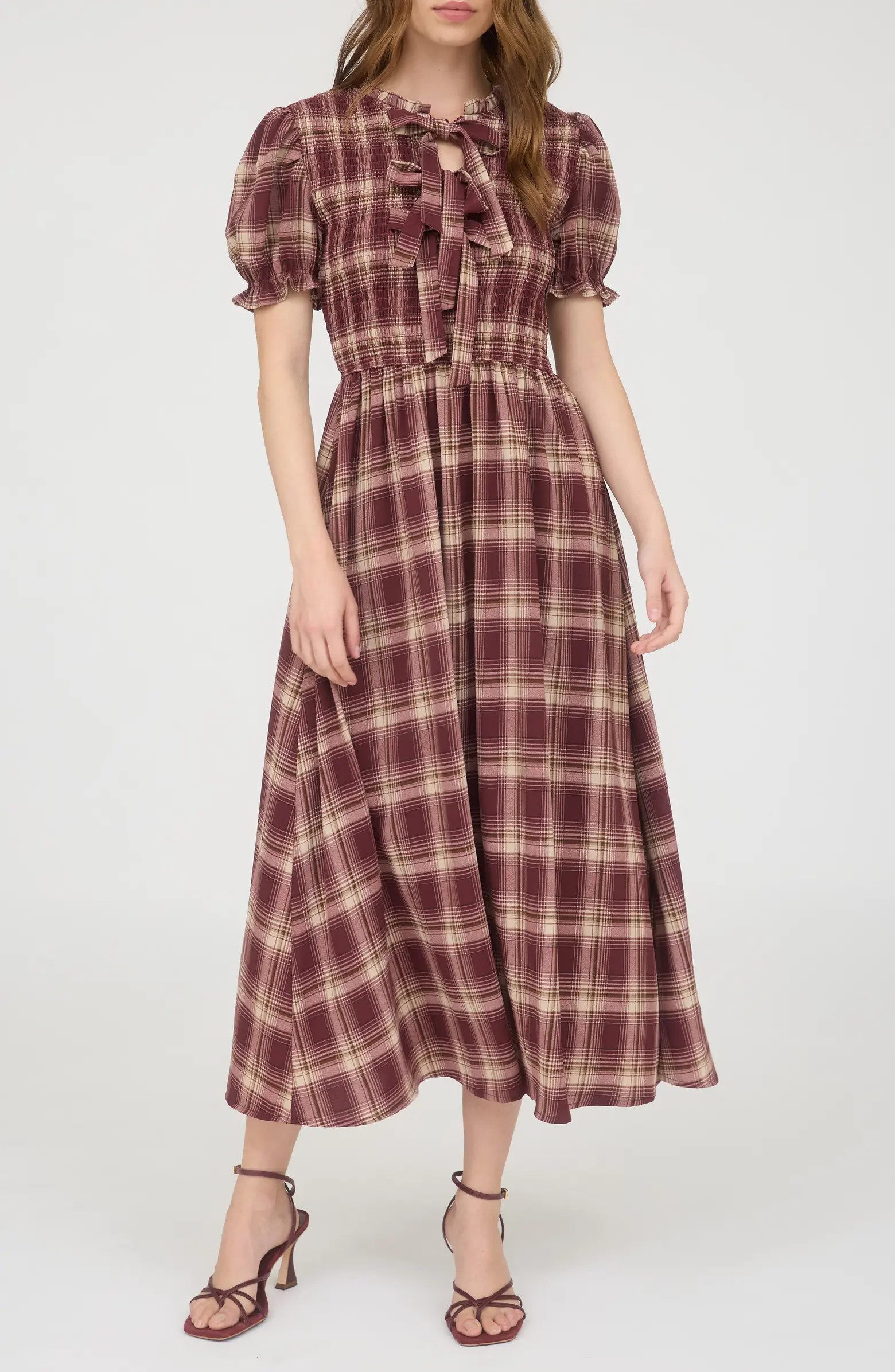 AUGUST SKY Plaid Tie Front Midi Dress | Nordstromrack | Nordstrom Rack