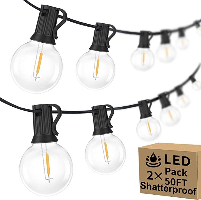 100ft 2-Pack Outdoor G40 LED Globe String Lights Dimmable Waterproof Shatterproof Light Strings w... | Amazon (US)