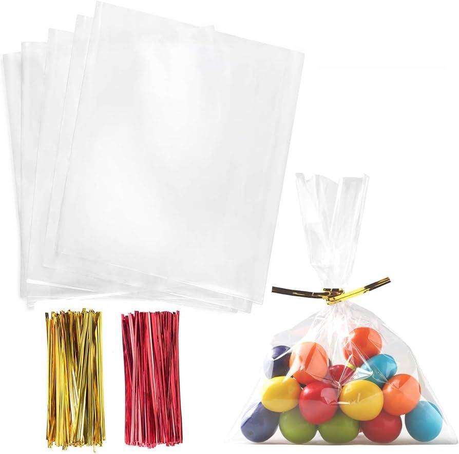 Cello Cellophane Treat Bags,5x7 Inches Clear Cellophane Bags 200 Pcs OPP Plastic Treat Bags with ... | Amazon (US)