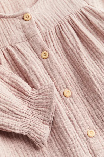 Long-sleeved Cotton Dress - Dusky pink - Kids | H&M US | H&M (US + CA)