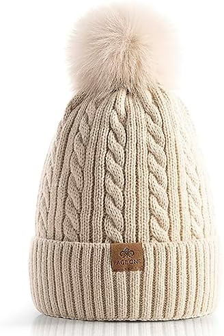 PAGE ONE Women Winter Pom Pom Beanie Hats Warm Fleece Lined,Chunky Trendy Cute Chenille Knit Twis... | Amazon (US)