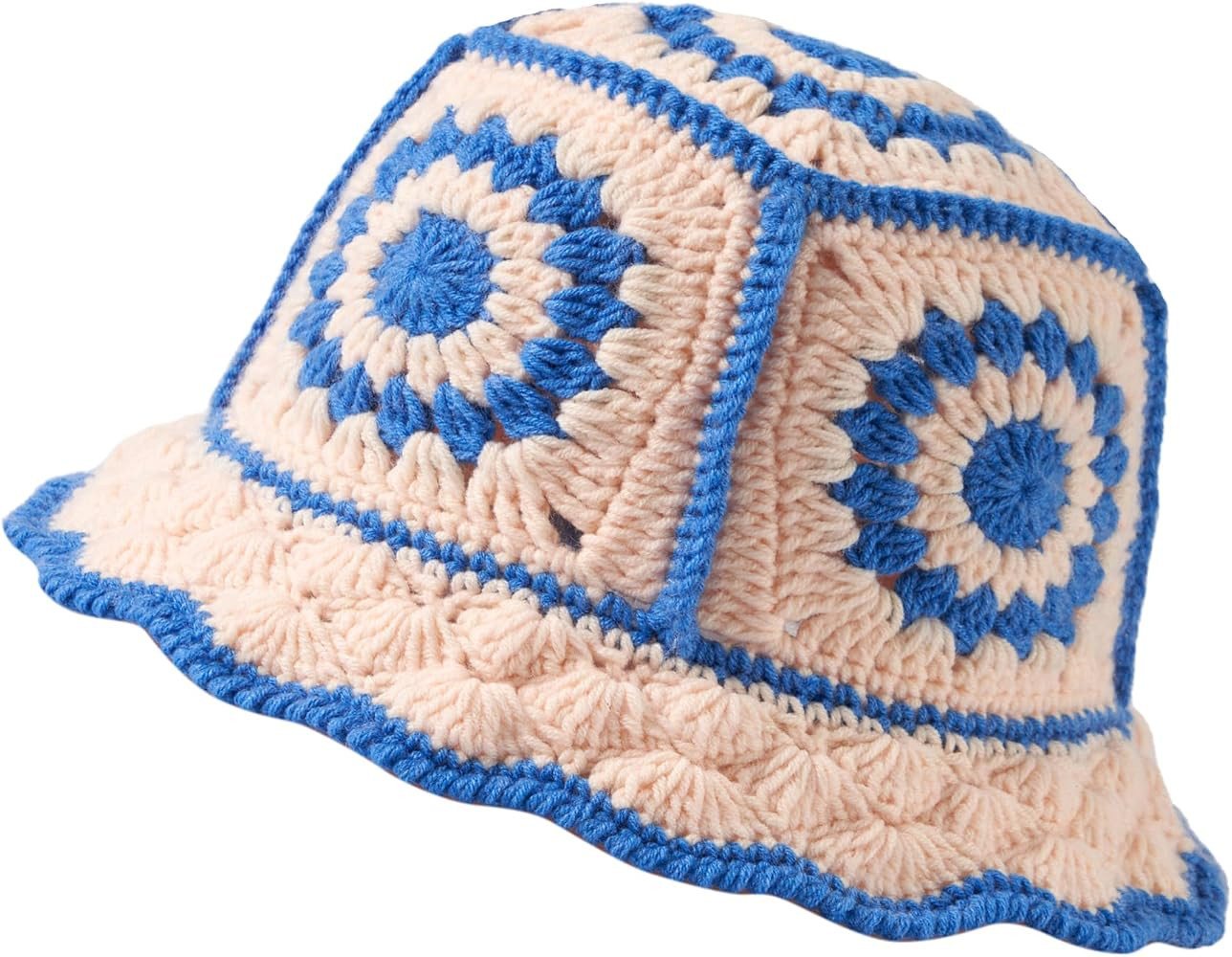 Crochet Bucket Hat for Women Knit Handmade Foldable Floppy Beach Hat Fashion Cute Comfy and Casua... | Amazon (US)