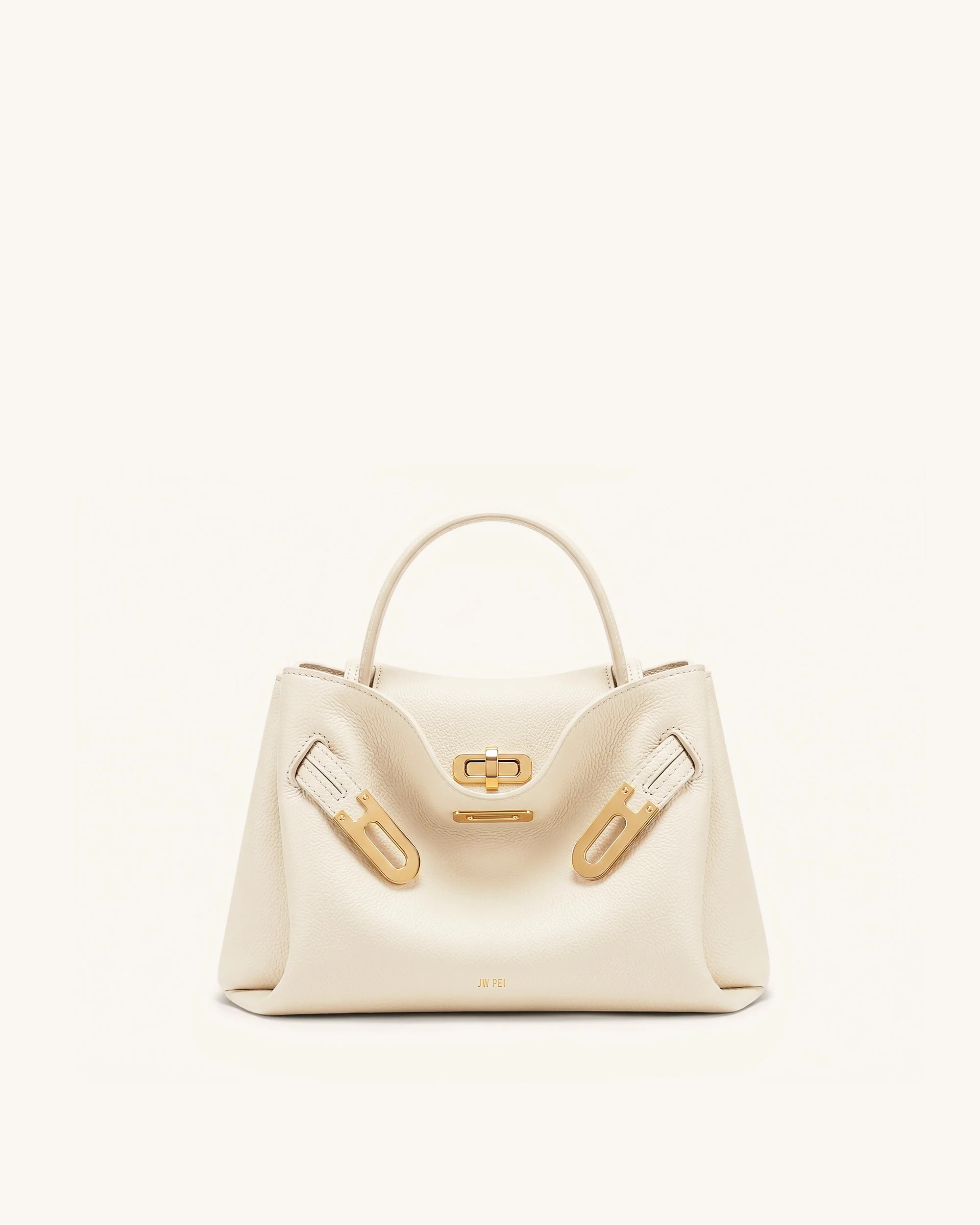 Rhea Small Pebbled Double Buckle Shoulder Bag - White | JW PEI US