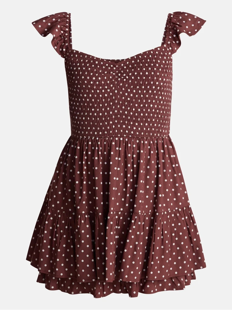No Boundaries Smocked Romper with Flutter Sleeves, Women\u2019s XXS-XXL | Walmart (US)