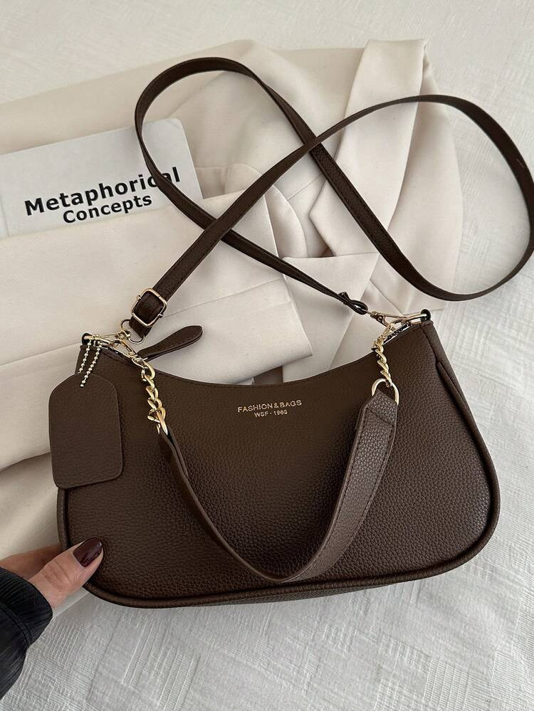 Fashionable Solid Color Letter Versatile Simple Armpit Women's Crossbody Bag Elegant Chain Shoulder Bag, Suitable For Shopping, Wallets, Shopping, Young Women, College Students, Newcomers, White-Collar Workers. They Are Very Suitable For Offices, Universities, Work, Business, Commuting, Outdoor Activities, Travel, And Outings | SHEIN