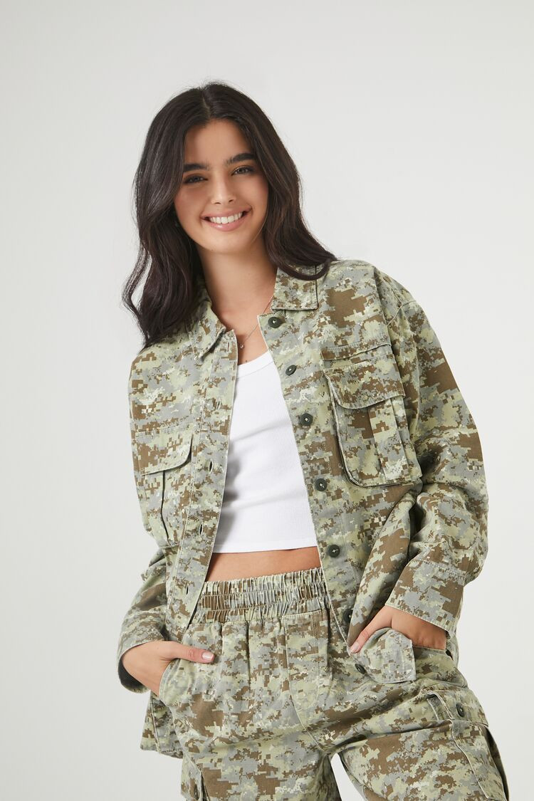 Oversized Twill Camo Print Shacket | Forever 21
