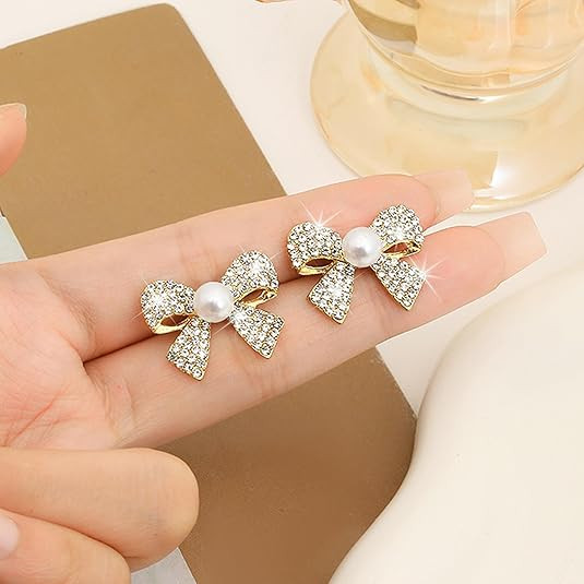 Christmas Earrings for Women Rhinestone Pearl Bow Earrings Holiday Jewelry Gifts Christmas Outfit... | Amazon (US)