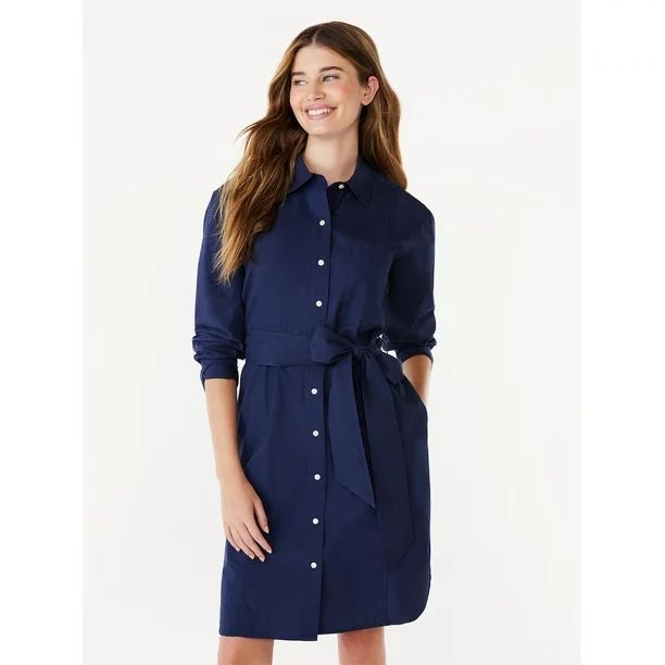 Free Assembly Women's Belted Mini Shirtdress with Long Sleeves, Sizes XS-XXL - Walmart.com | Walmart (US)