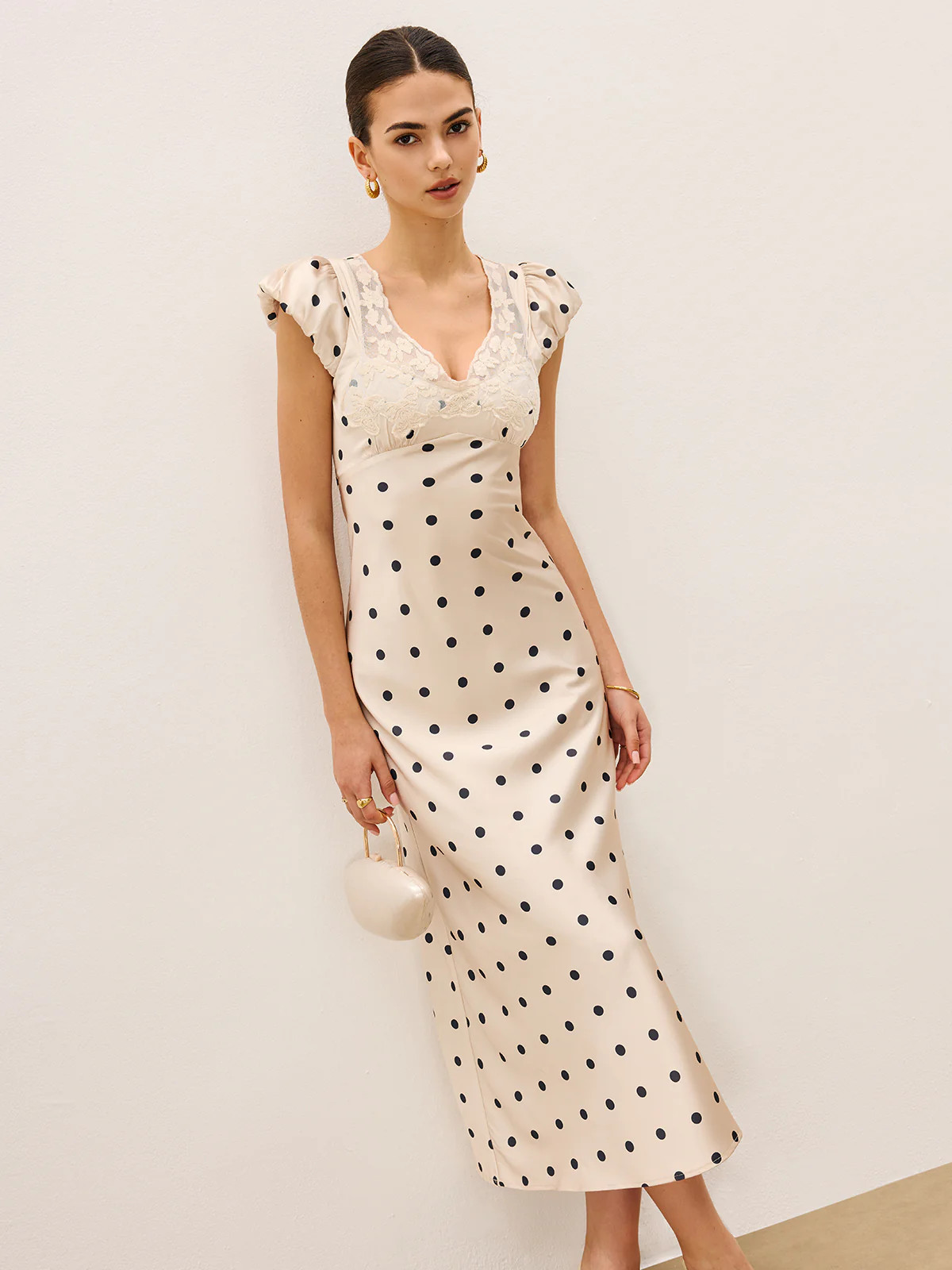 Lace Trim Polka Dot Dress | Commense