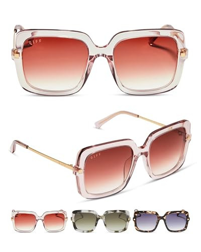 DIFF Sandra Oversized Square Sunglasses for Women | 100% UVA/UVB Protection | Light Pink Crystal + Dusk Gradient | Amazon (US)