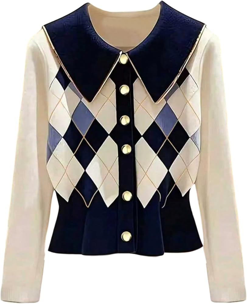 Floerns Suéter de manga larga con rombos para mujer, con botones, ropa de otoño | Amazon (US)