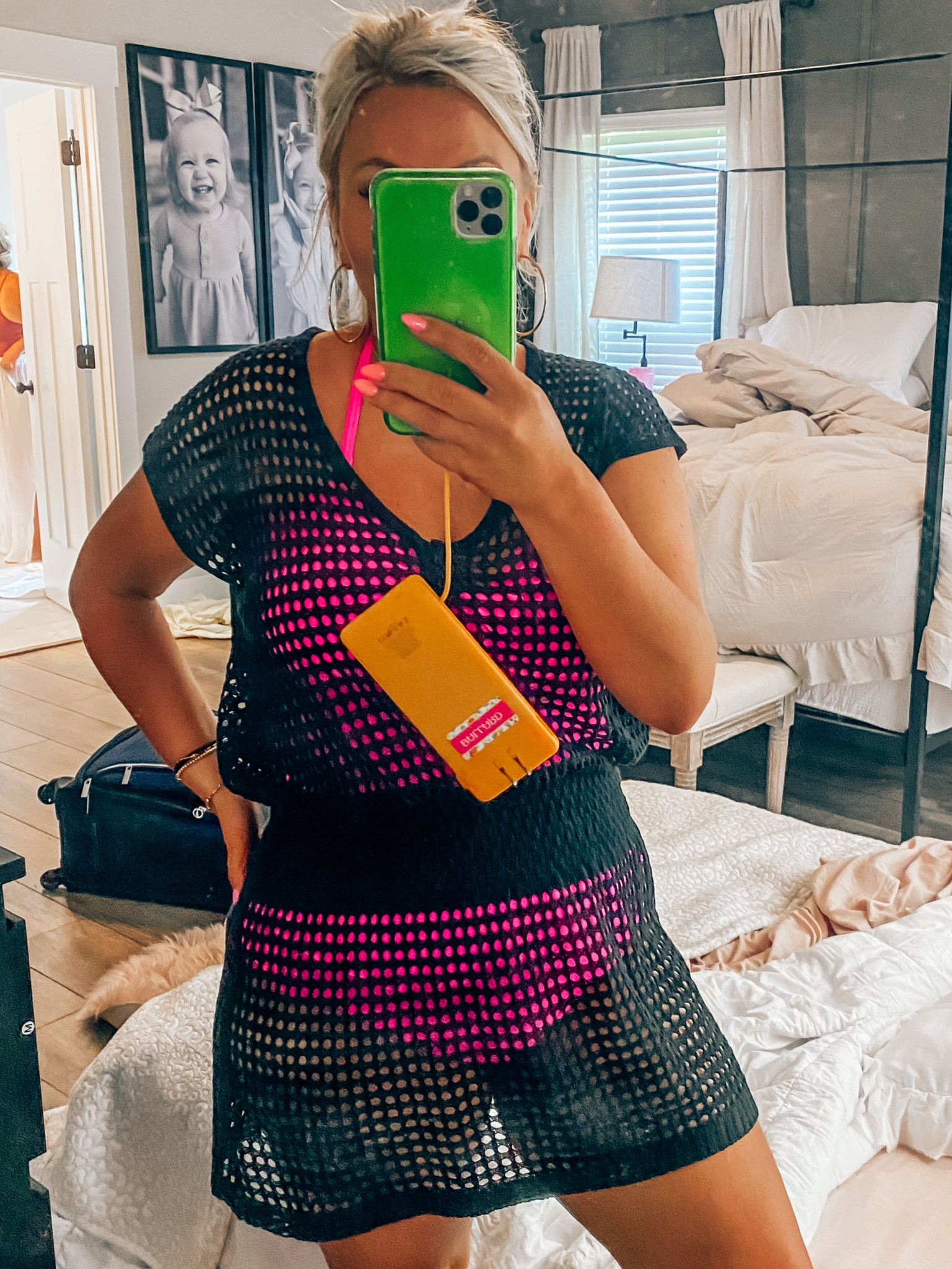 Amazon Swim - One Piece - Curvy - Cover Up - Sunglasses - Portable Charger - Beach Wear - Pool Day - Pink Swimsuit - Crochet Cover Up