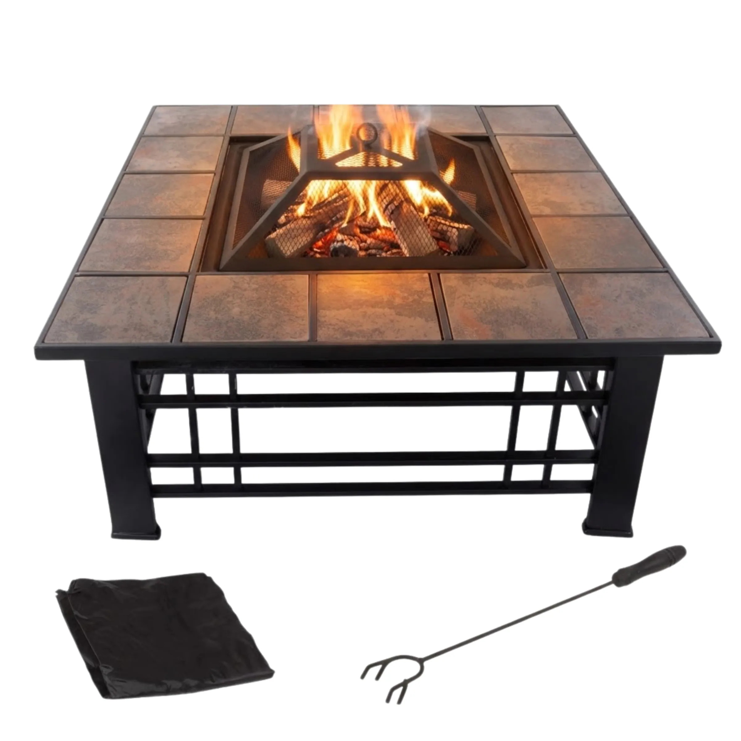 Nature Spring 4-Piece Wood-Burning Fire Pit Set 32.0-in W Steel Square one_size | 869860UCX | Lowe's