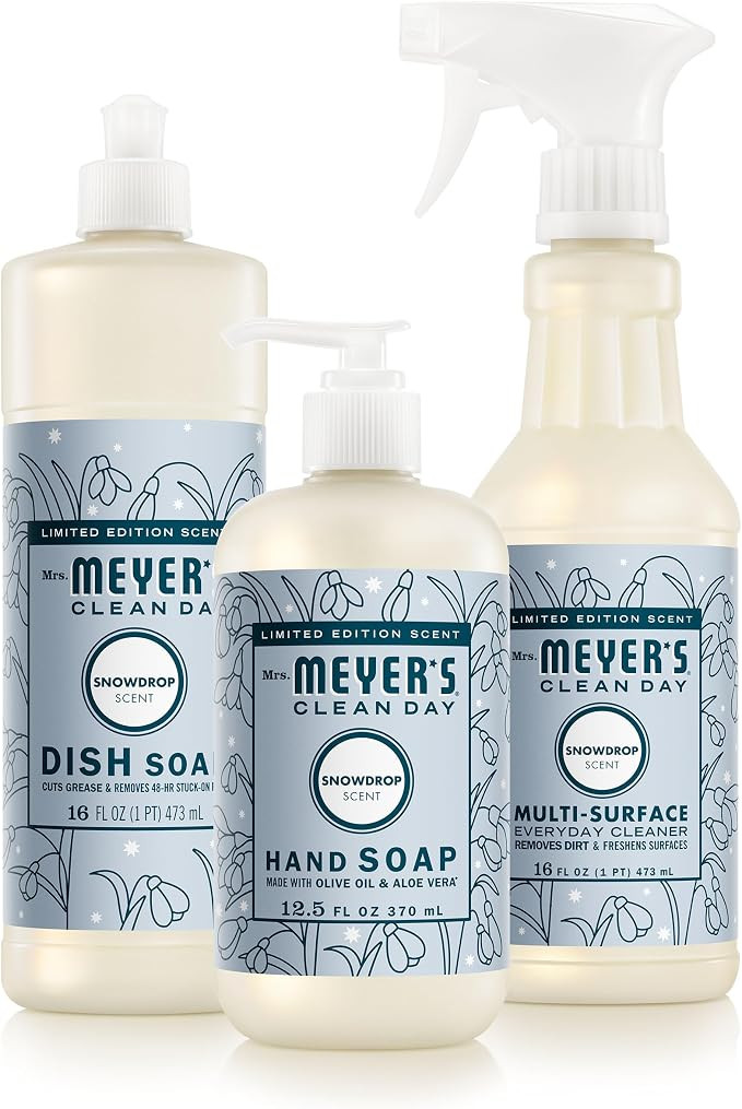Mrs. MEYER'S CLEAN DAY Kitchen Basics Set, Snowdrop Scent Cleaning Supplies includes Hand Soap (1... | Amazon (US)