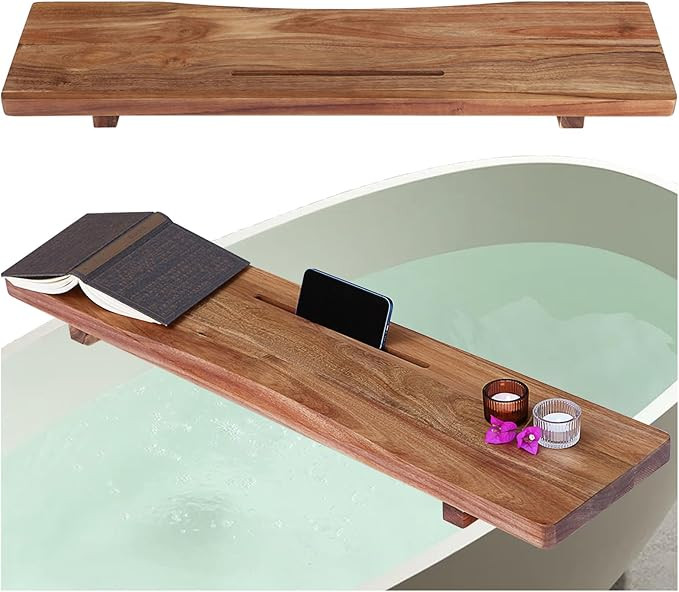 Premium Acacia Wood Bathtub Tray Caddy with Adjustable Legs, Minimalistic Design Bath Tray for Tu... | Amazon (US)