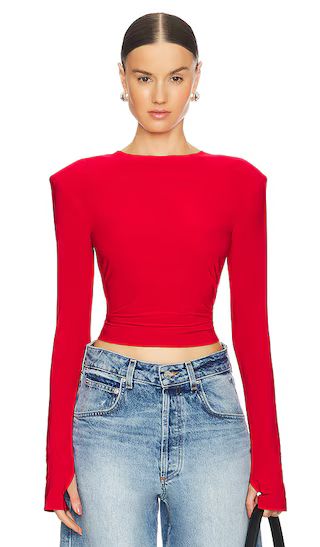 Shoulder Pad Long Sleeve Crew Top in Tiger Red | Revolve Clothing (Global)
