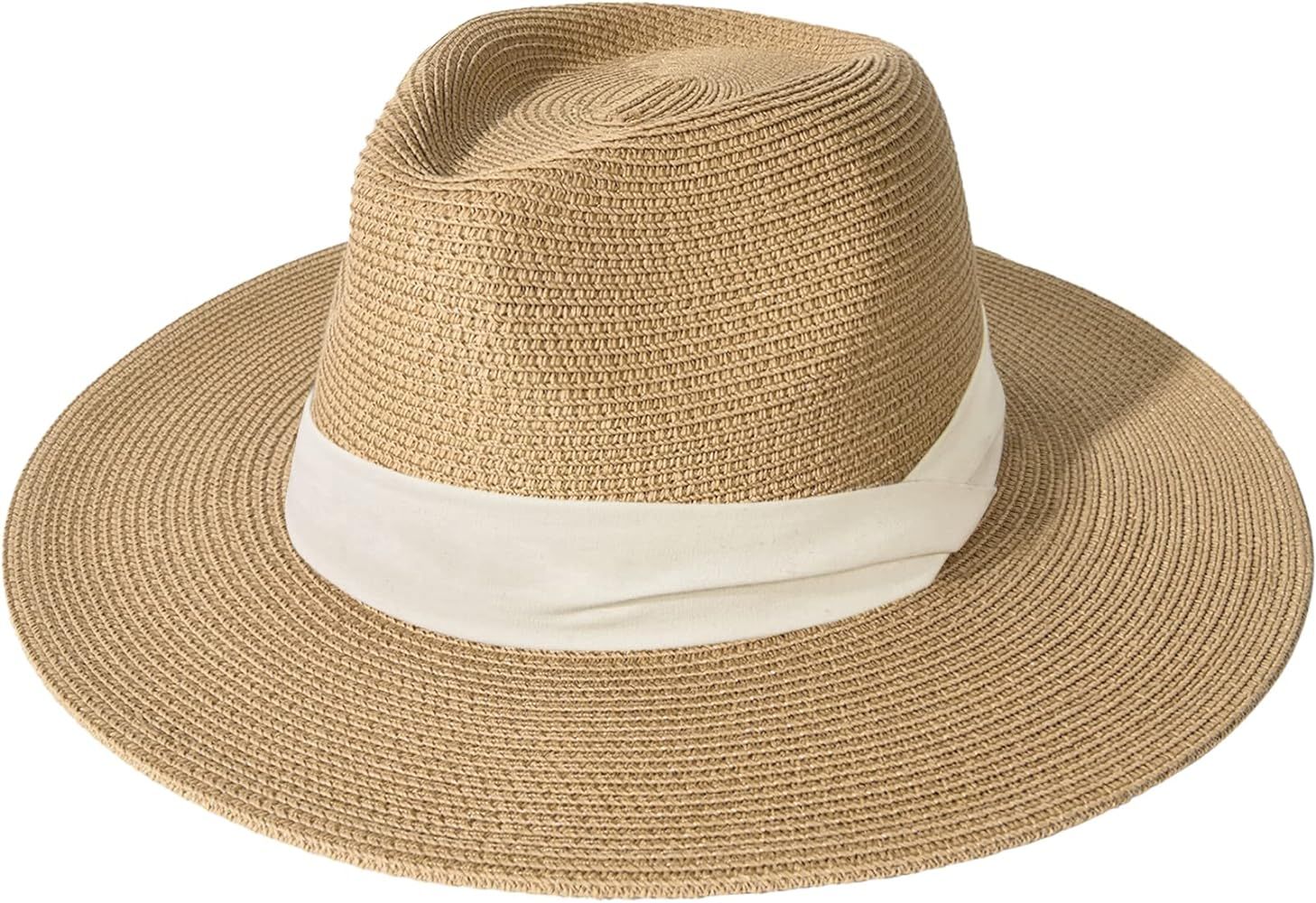 Womens Mens Wide Brim Straw Panama Hat Fedora Summer Beach Sun Hat UPF Straw Hat for Women | Amazon (US)