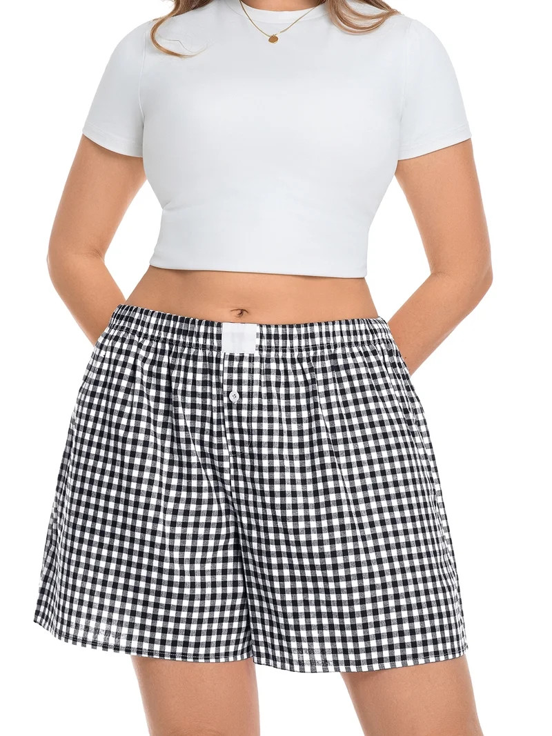 Cueply Plus Size Boxer Shorts for Women Summer Casual Lounge Sleep Plaid Shorts Gingham Pajama Y2... | Walmart (US)