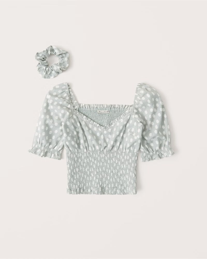 Short-Sleeve Smocked Waist Top | Abercrombie & Fitch (US)