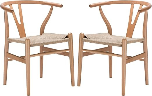Poly and Bark Weave Modern Wooden Mid-Century Dining Chair, Hemp Seat, Natural (Set of 2) | Amazon (US)