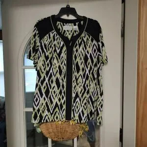 New Alfred Dunner Black Green Sao Paolo Short Sleeve Top Size Women's XL | Poshmark