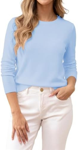 Women's 100% Cotton Sweaters Long Sleeve Lightweight Knit Solid Soft Pullover Tops | Amazon (US)