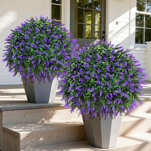 HyeFlora 2 Pack Artificial Topiary Boxwood Ball Trees with Lavender Fake Plants for Outdoor Indoor Artificial Shrubs with Ground Spike UV Resistant Fake Bushes for Front Porch Garden (Purple Lavender) | Amazon (US)