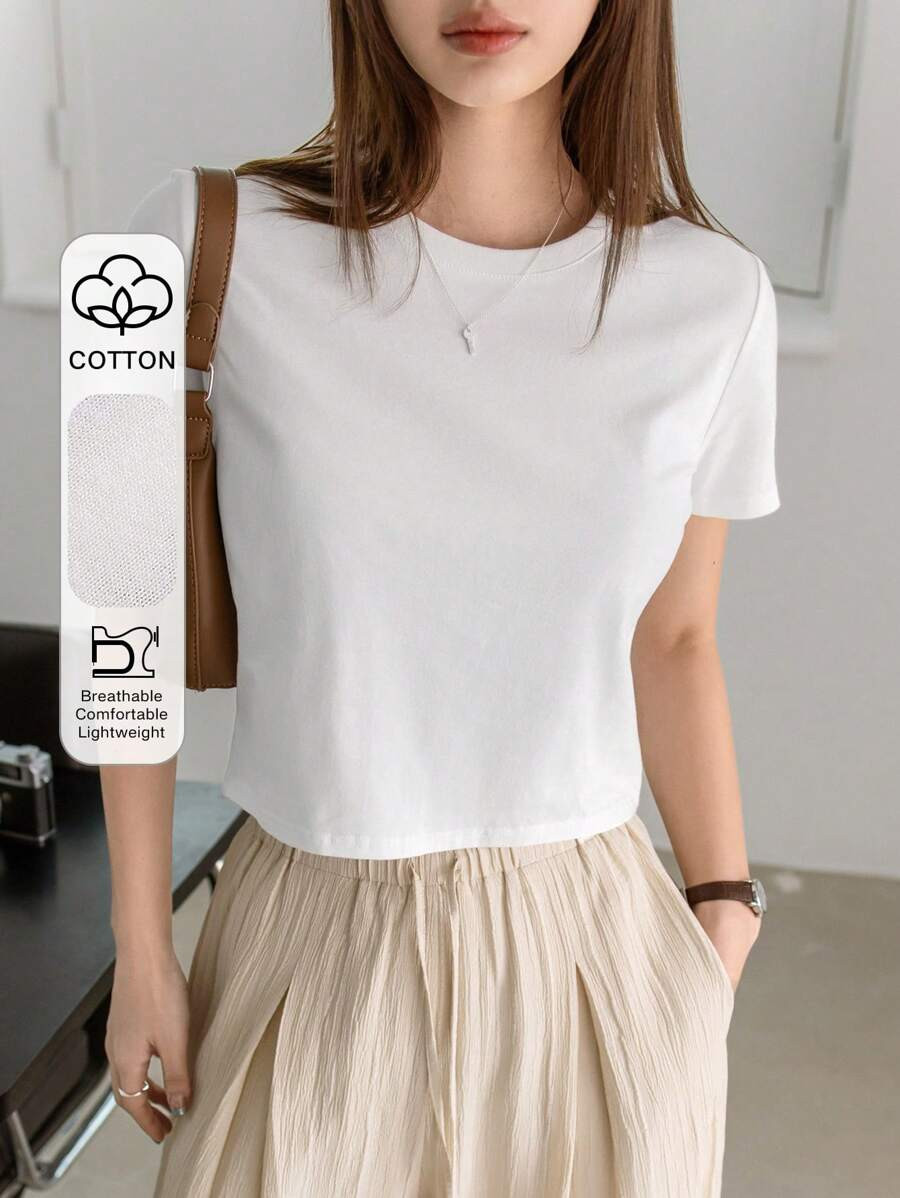 Dazy-Less Solid Color Short Sleeve T-Shirt Old Money Style Summer | SHEIN
