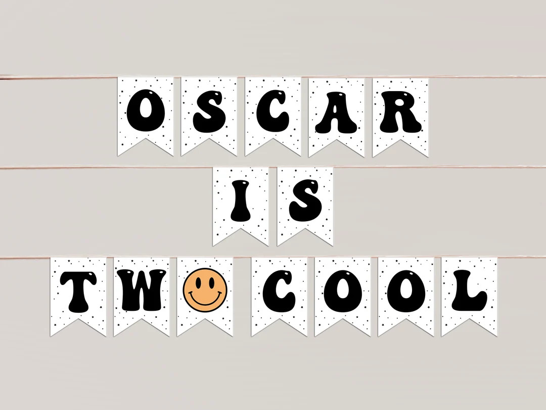 TWO Cool Banner Template | Editable Smiley Face 2nd Birthday Printable Pennant Sign | 2 Cool Seco... | Etsy (US)