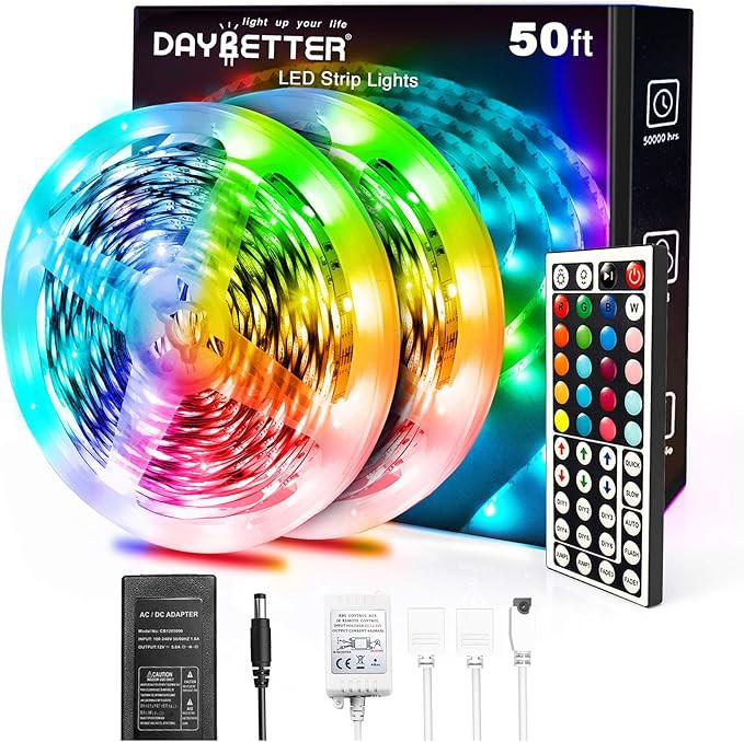 Daybetter 5050 RGB Infrared Remote Control Color Changing 50ft Led Strip Lights | Amazon (US)