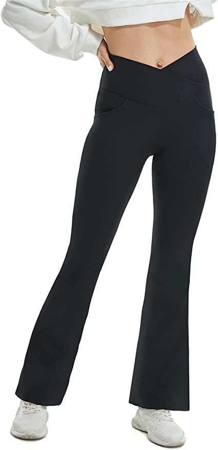 TOPYOGAS Womens Casual Flare Leggings with Pocket Bootleg Yoga Pants Crossover Hight Waisted Work... | Amazon (US)