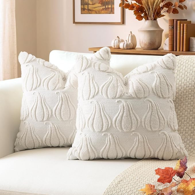 OTOSTAR Fall Pillow Covers 18x18 Inch, Autumn Decorations Beige Pumpkin Throw Pillow Cases Soft P... | Amazon (US)