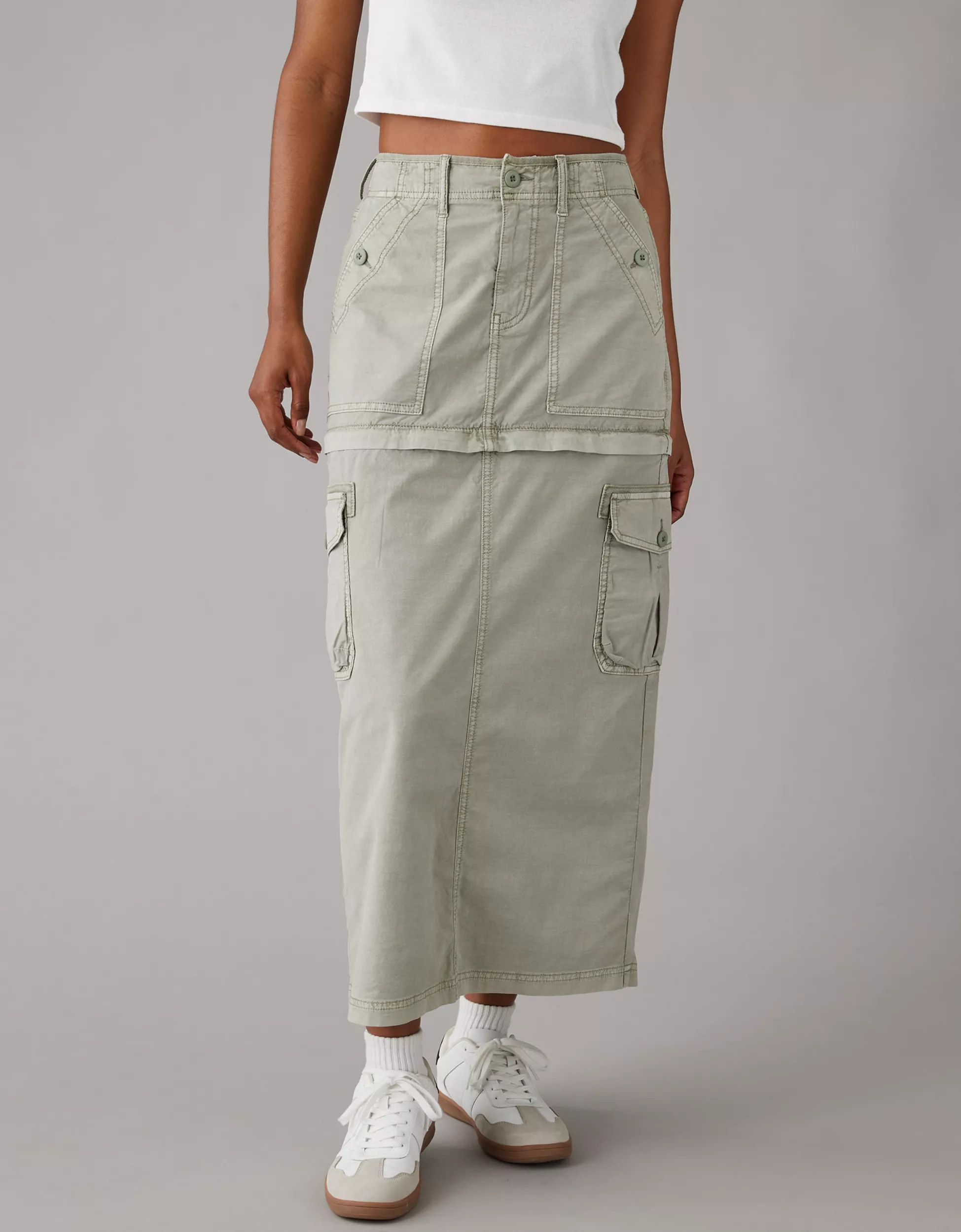 AE Snappy Stretch High-Waisted Convertible Maxi Cargo Skirt | American Eagle Outfitters (US & CA)
