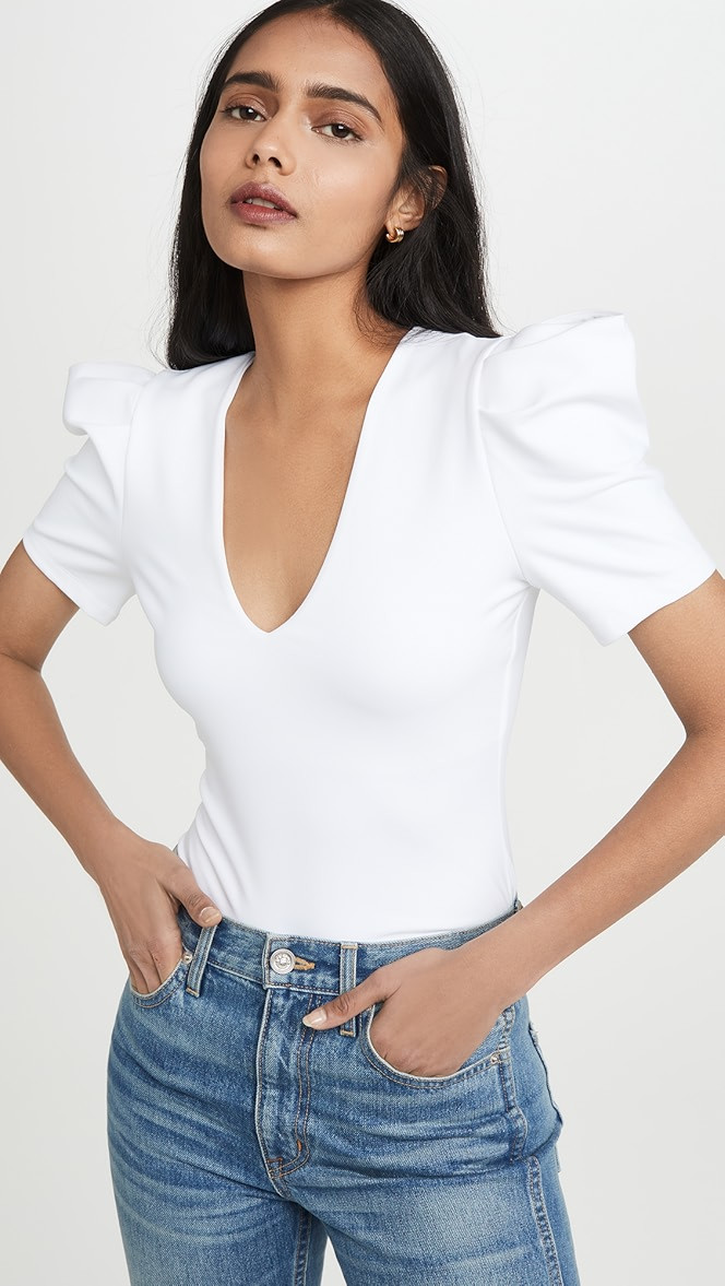 Pleated Sleeve Deep V Top | Shopbop