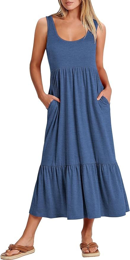 ANRABESS Women's Summer Sleeveless Sundress Swing Dress Casual Flowy Tiered Beach Maxi Dress with... | Amazon (US)
