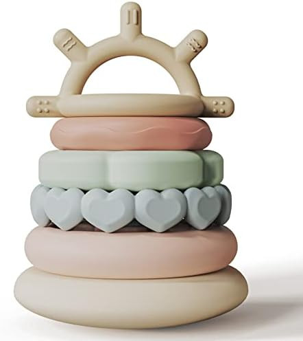 Moonkie Stacks of Circles Soft Teething Toy Educational Learning Stacking Ring Toys for Babies, 7 Pi | Amazon (US)