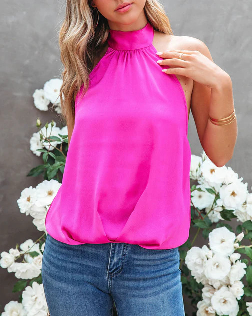 Dionne Satin Halter Top - Fuchsia - FLASH SALE | VICI