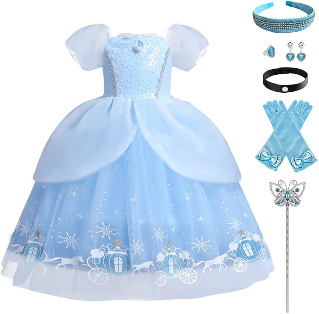 ODIZLI Little Girls Princess Dress Up Clothes Butterfly Tulle Long Ball Gown+Accessories Birthday... | Amazon (US)