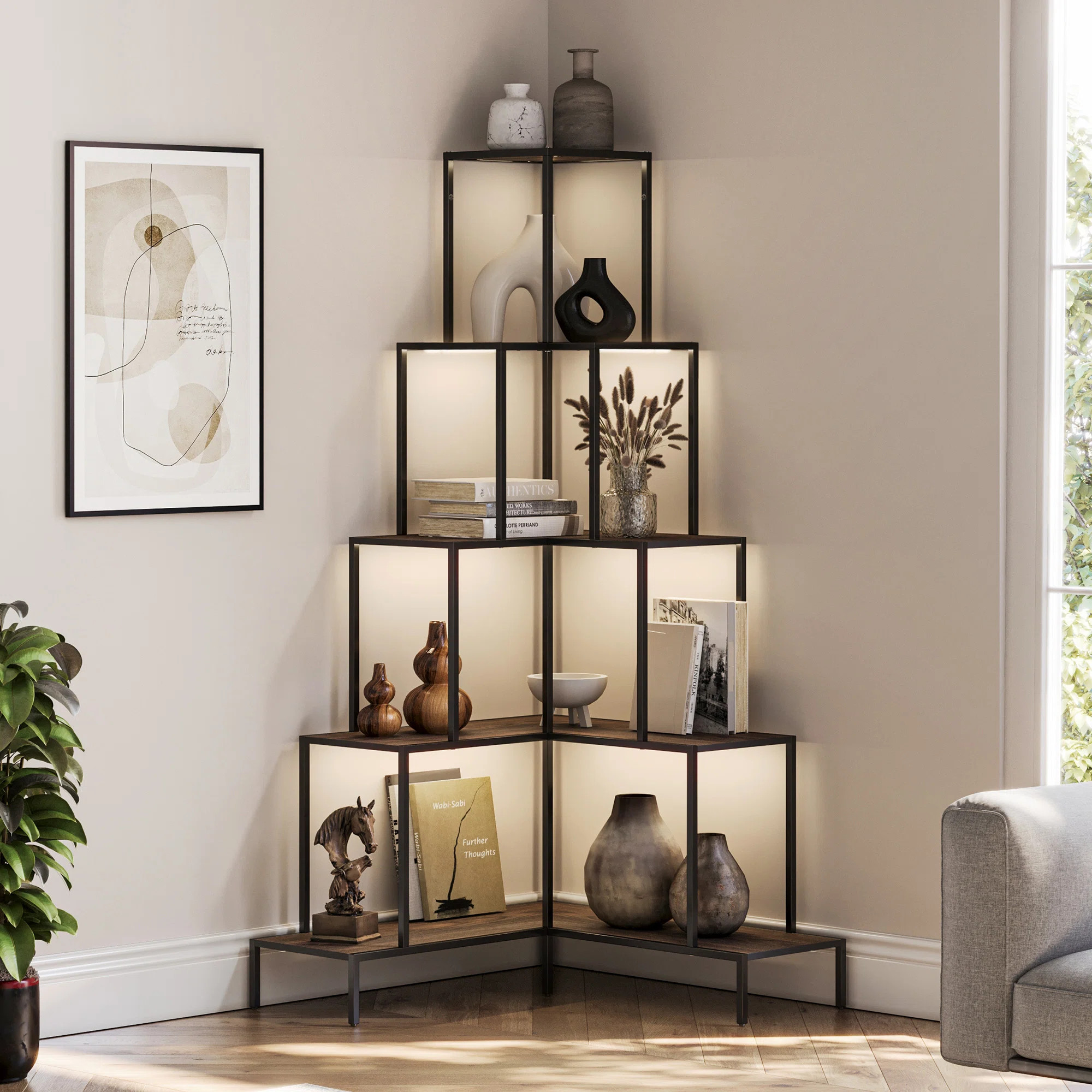 Annalotta 66'' H 5-tier Metal Corner Bookshelf Bookcase | Wayfair North America