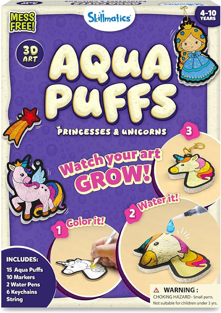 Skillmatics 3D Art Kit - Aqua Puffs Princesses & Unicorns, Stocking Stuffers, Paint by Number Cra... | Amazon (US)