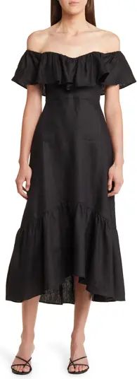 Baela Ruffle Off the Shoulder Linen Dress | Nordstrom