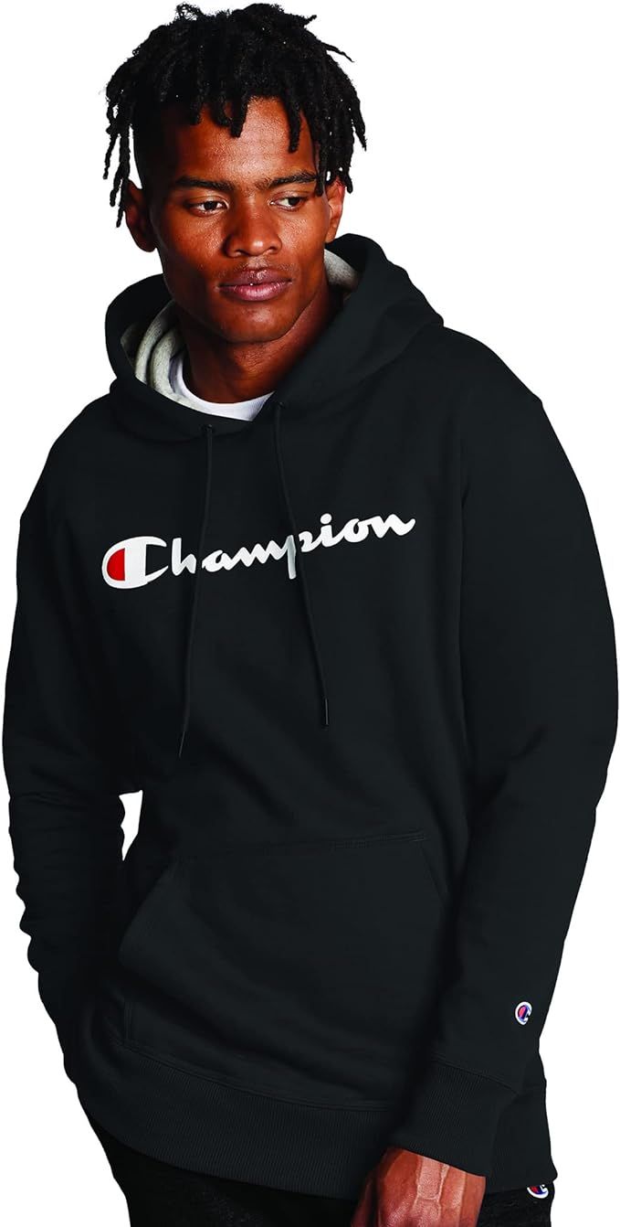 Champion Men's Powerblend Fleece Pullover Hoodie, Classic Script Logo | Amazon (US)