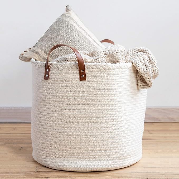 XXL Premium Blanket Storage Baskets 18"x16"-Big Basket for Blankets Living Room – White Large W... | Amazon (US)