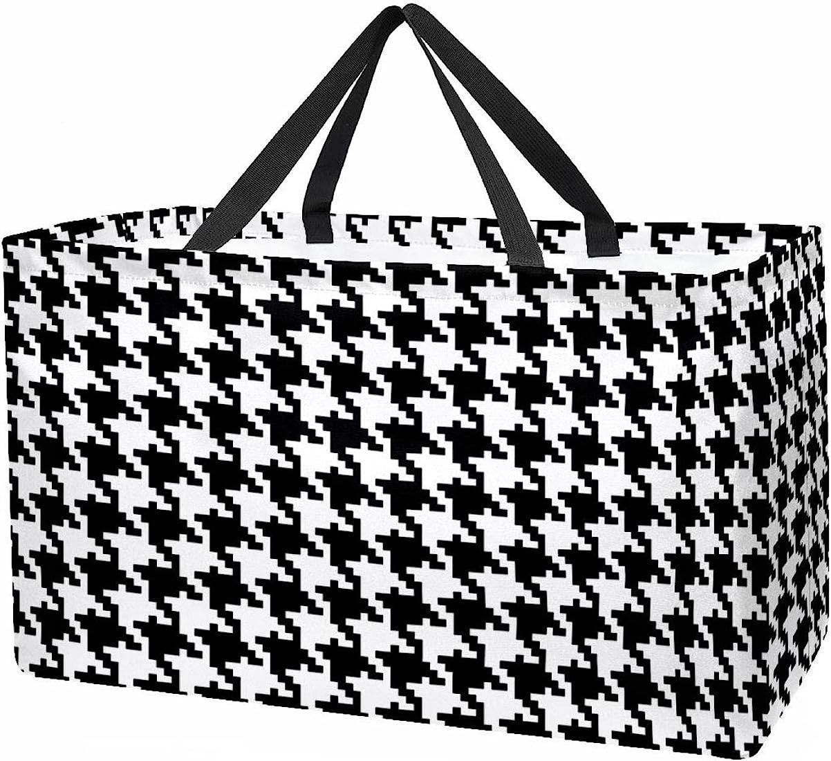 Reusable Grocery Shopping Bag Large Collapsible Utility Tote Classic Houndstooth | Amazon (US)