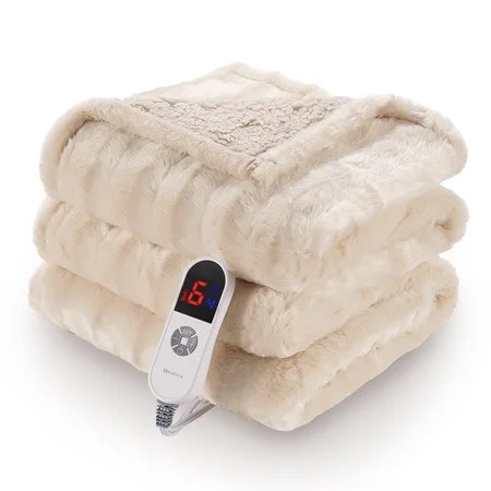 MARNUR Electric Throw Blanket Extra Large Size, 50" x 72" Soft Faux Fur Heated Blanket, 6 Heating Levels, 4 Hours Timer - Beige | Walmart (US)