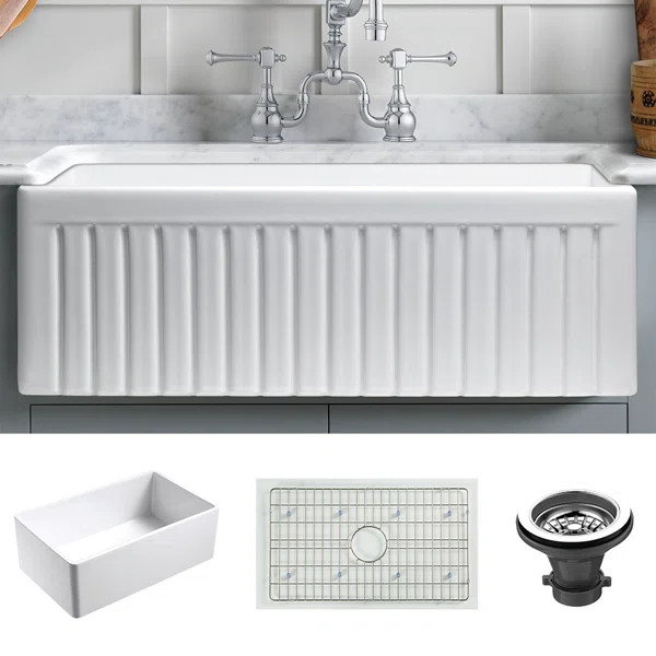 Dorn 33" L x 18" W Farmhouse Kitchen Sink with Grid and Strainer | Wayfair North America