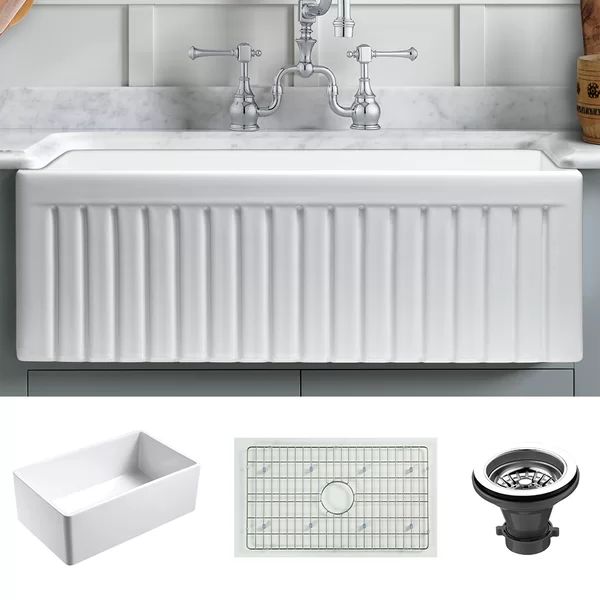 Dorn 33" L x 18" W Farmhouse Kitchen Sink with Grid and Strainer | Wayfair North America