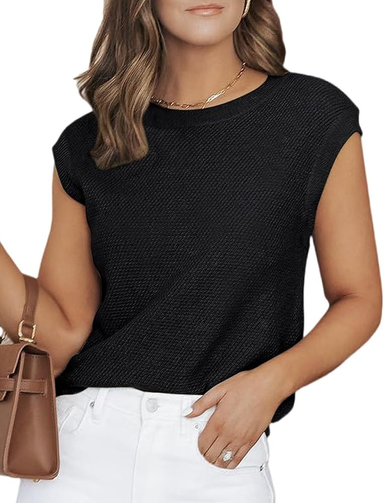 CiCiBird Women Summer Cap Sleeve Sweaters Knit Crew Neck Pullover Tank Tops 2025 Casual Trendy Sh... | Amazon (US)